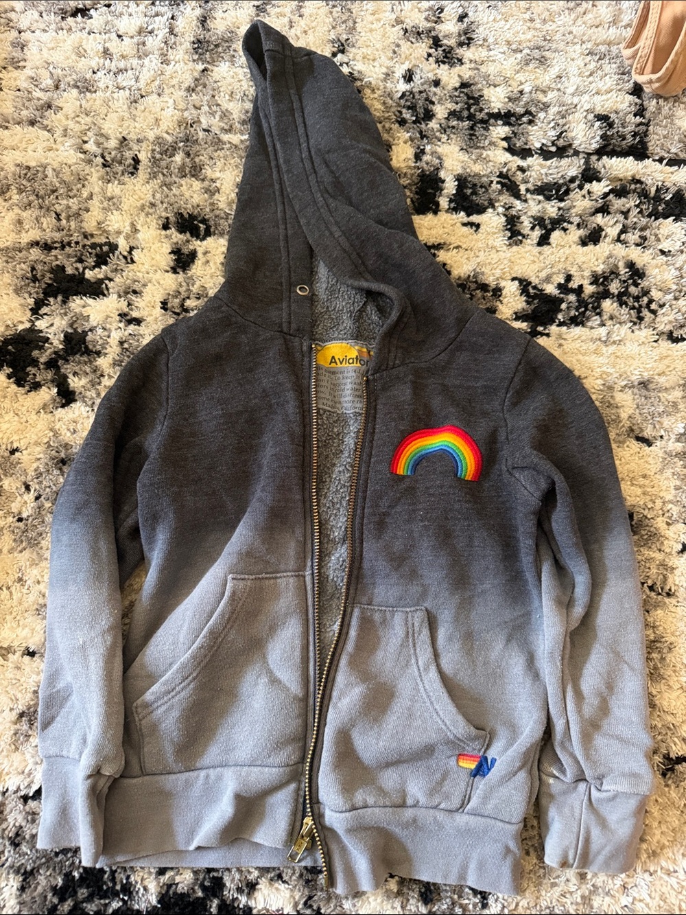 Aviator Nation Kids Gray Ombre Zip Hoodie with Rainbow Patch